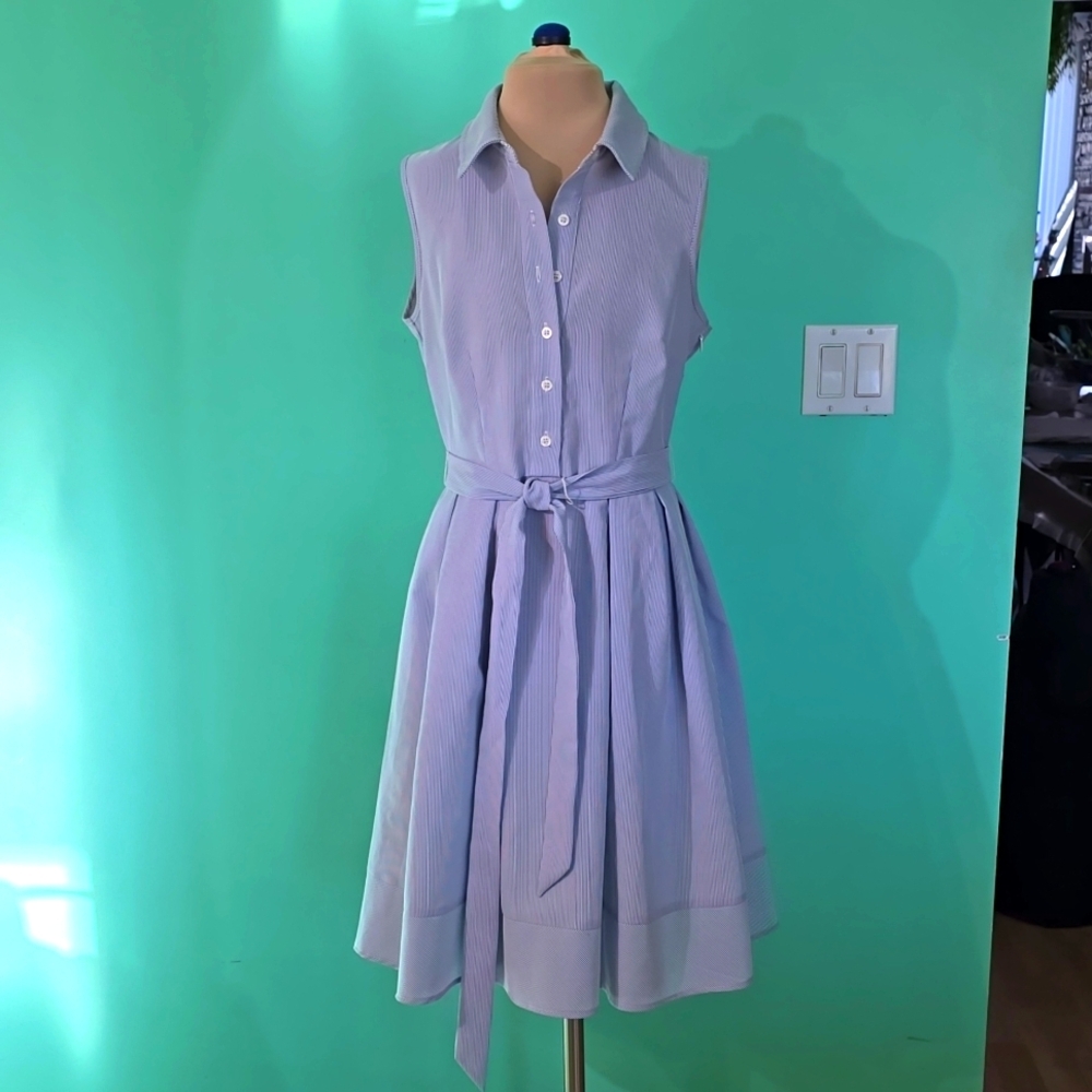 Jones New York Blue & White Stripes Midi Dress w/ Pockets, US size 2, EU size 32